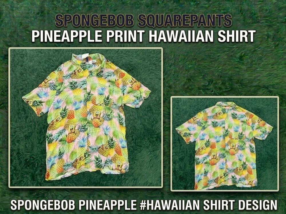 H&M SpongeBob Pineapple Hawaiian Shirt Men's Size M Casual Button Down Tropical